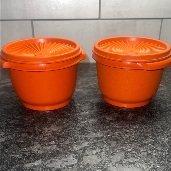 Set of Two vintage Tupperware Servalier Bowls Orange Storage Containers - Picture 2 of 4